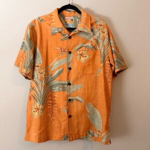 100% Silk Margaritaville Orange Tropical Print Shirt